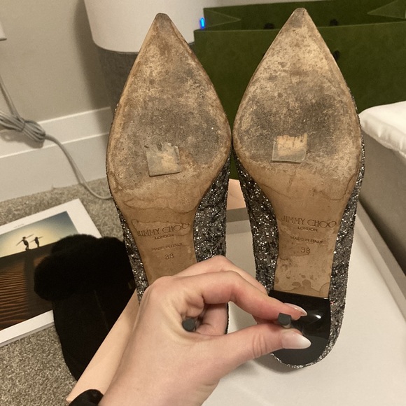 Jimmy Choo Abel silver and valet pink sparkle shoes. - Picture 6 of 12